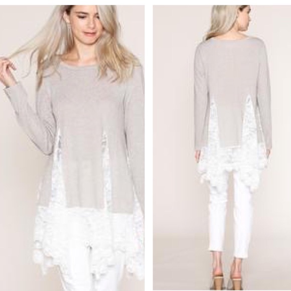 Accepting Offers 🌷Taupe French Terry Lace Tunic - Picture 2 of 3